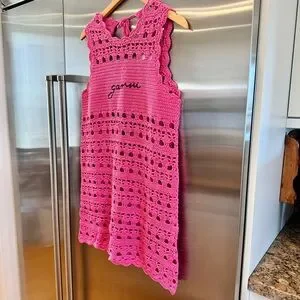 Ganni | Dresses | Nwt Ganni Pink Crochet Knit Coverup Mini